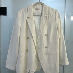 Loft  Double Breasted White linen blend Blazer Size 14